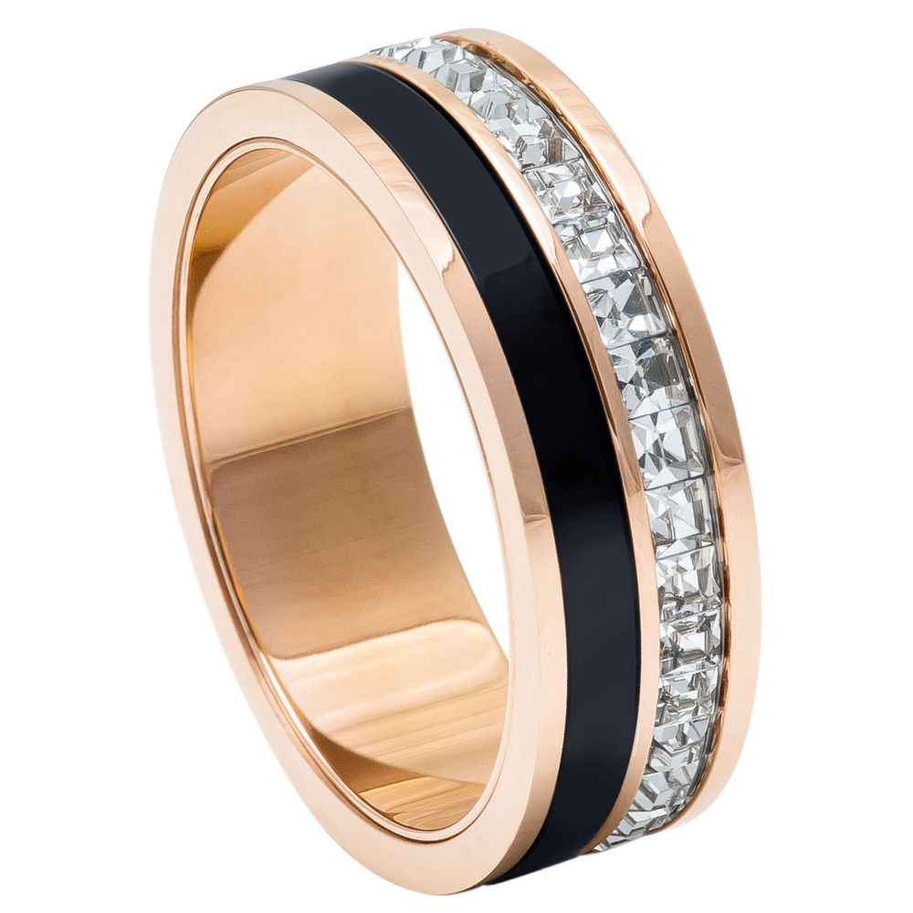 Black & Rose Gold Titanium Ring Spinner Princess Cut Eternity CZ Diamonds-7mm