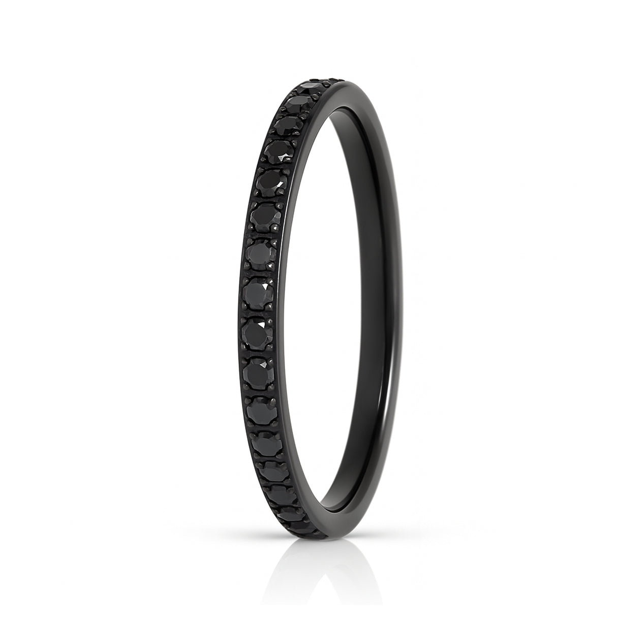 Black Titanium Ring Half Eternity White Cubic Zircon Diamonds 2mm