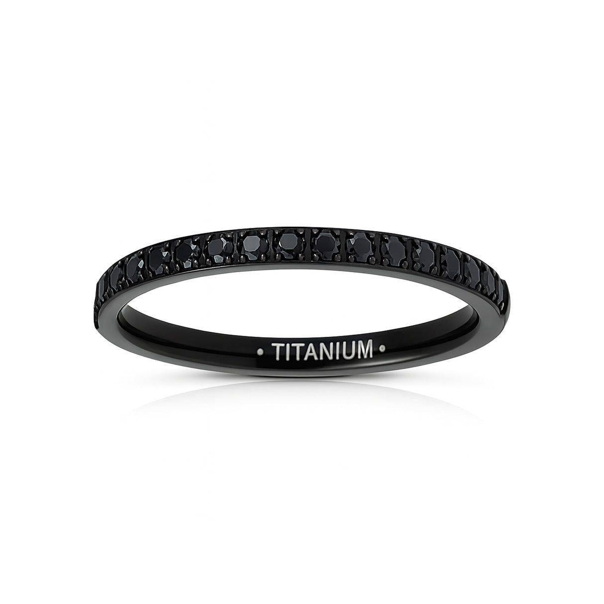 Black Titanium Ring Half Eternity White Cubic Zircon Diamonds 2mm