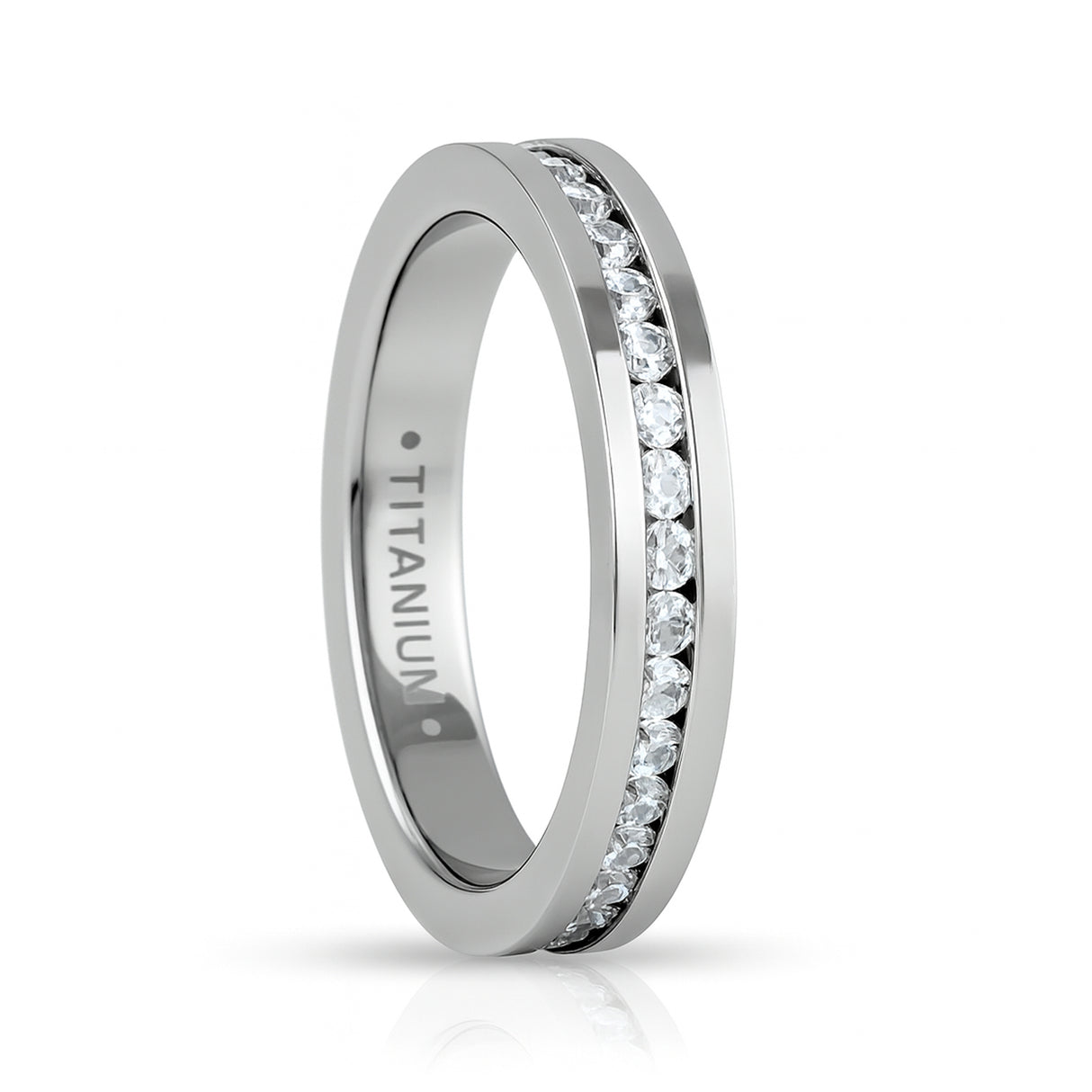 Silver Titanium Ring Full Eternity White Cubic Zircon Diamonds 4mm