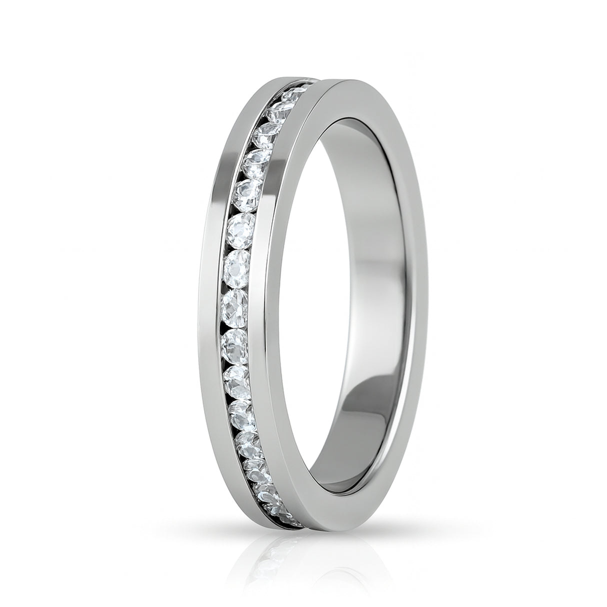 Silver Titanium Ring Full Eternity White Cubic Zircon Diamonds 4mm