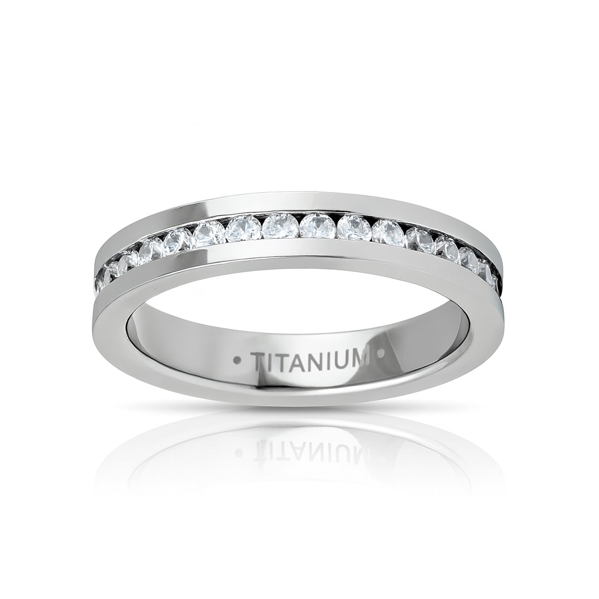 Silver Titanium Ring Full Eternity White Cubic Zircon Diamonds 4mm