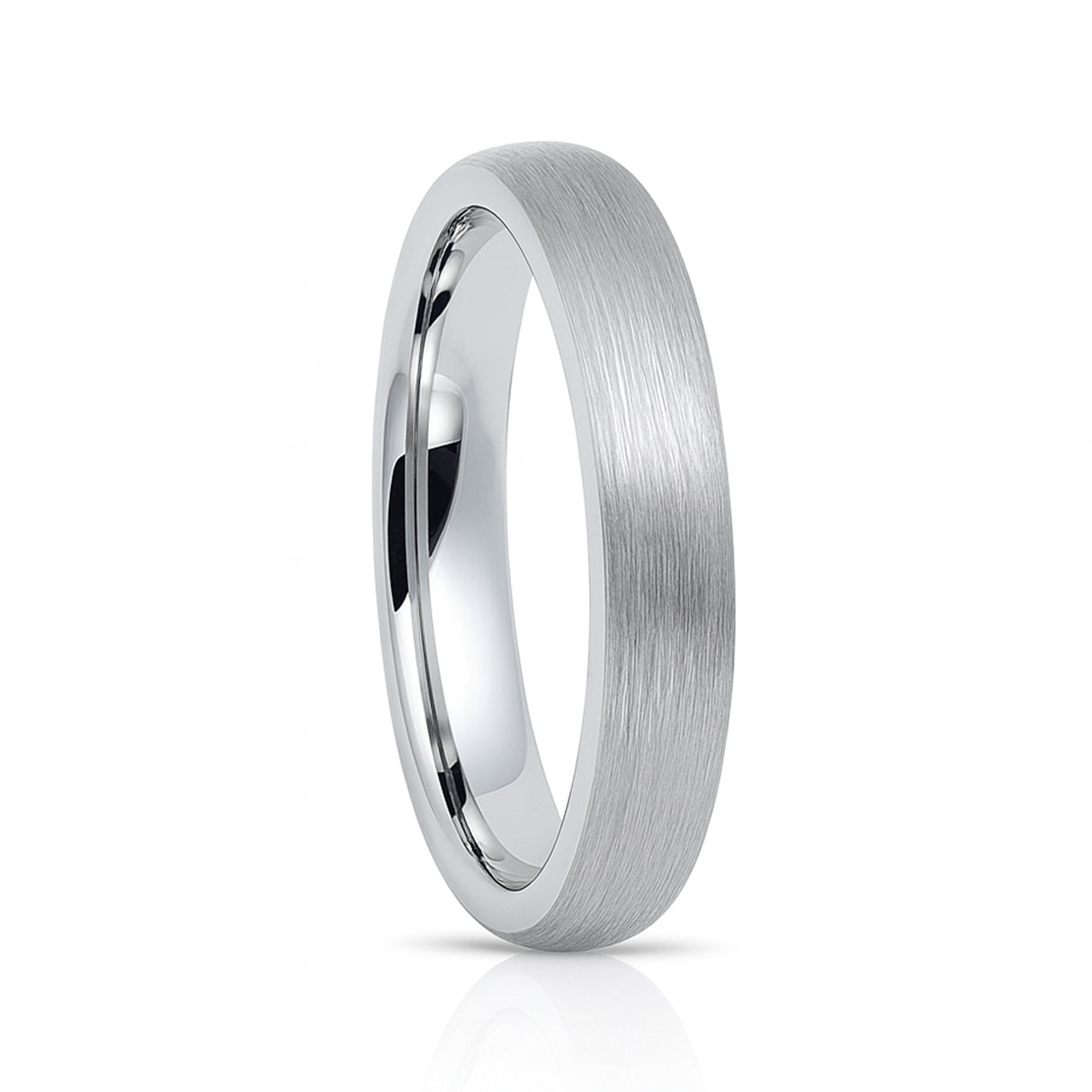 4mm - Tungsten Wedding Band Silver Brushed Center Finish, Dome Ring