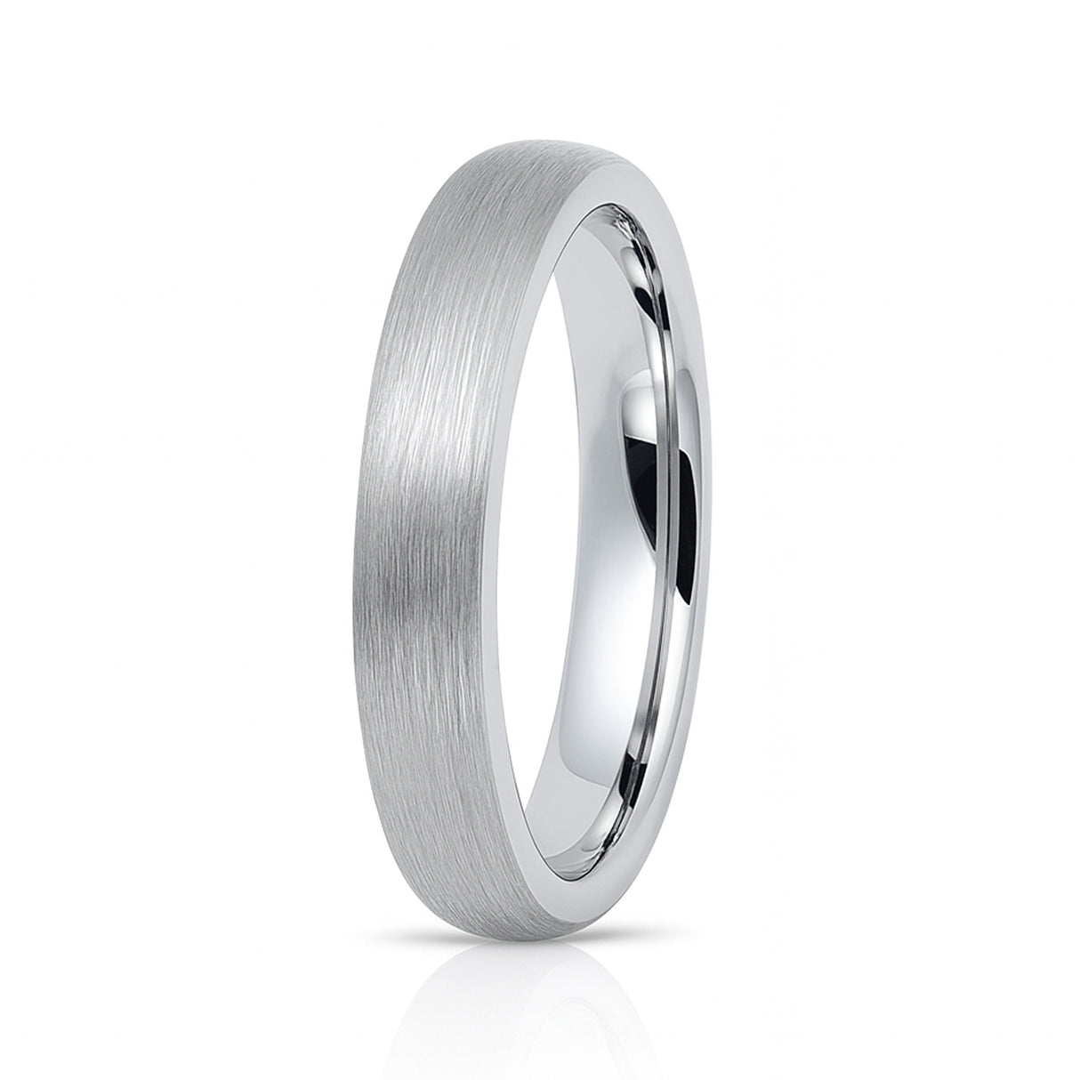 4mm - Tungsten Wedding Band Silver Brushed Center Finish, Dome Ring