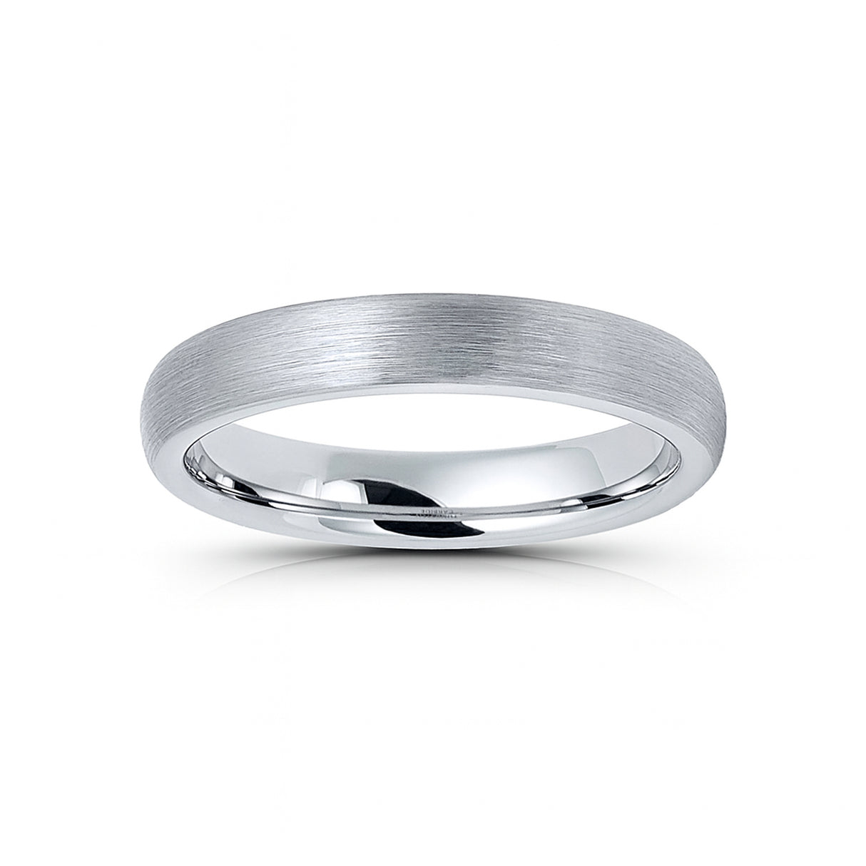 4mm - Tungsten Wedding Band Silver Brushed Center Finish, Dome Ring