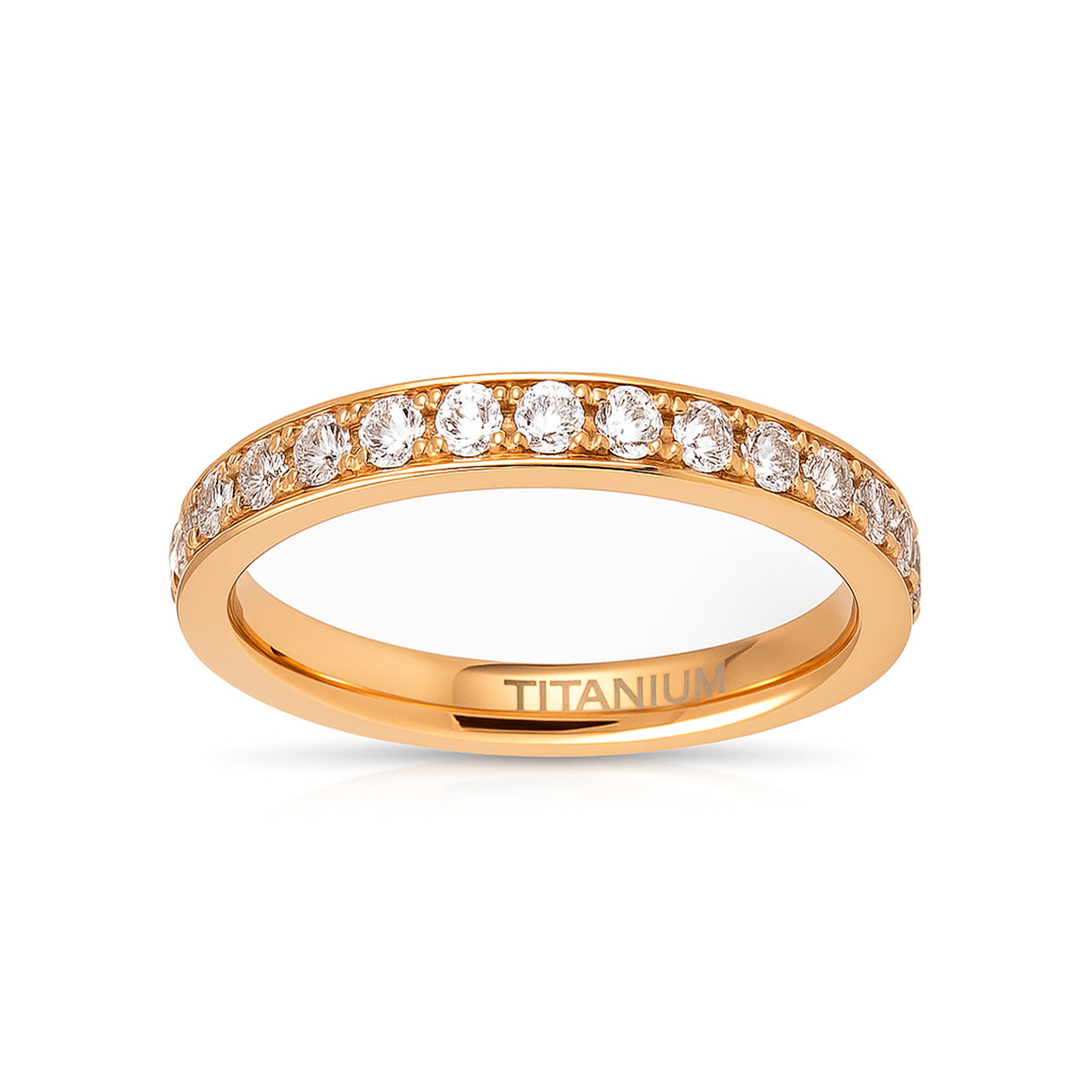 Rose Gold Titanium Ring Full Eternity Cubic Zircon Diamonds 3mm