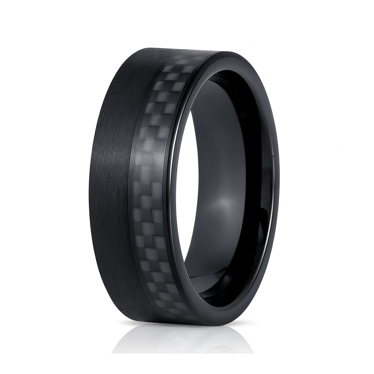 8mm Black Tungsten Wedding Ring W/ Half Carbon Fiber & Half Brushed Finish
