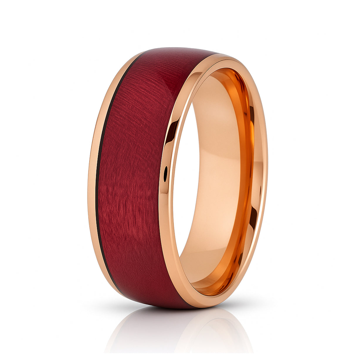 8mm Rose Gold Tungsten Carbide Wedding Ring W/ Salmon Stain Dyed Wood