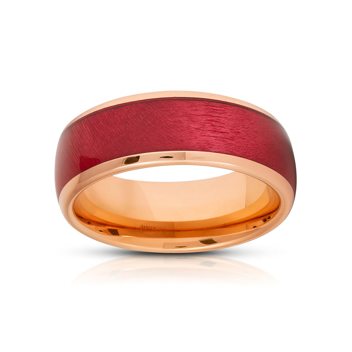 8mm Rose Gold Tungsten Carbide Wedding Ring W/ Salmon Stain Dyed Wood