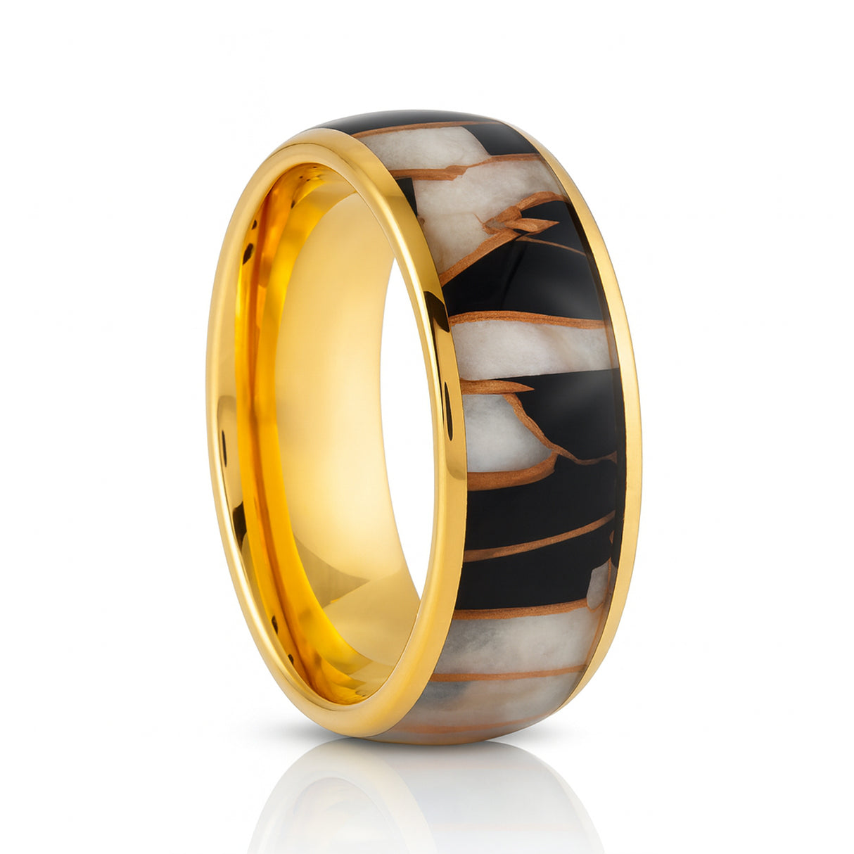 8mm Yellow Gold Tungsten Wedding Ring W/ Black Resin & Gold Shavings Inlay