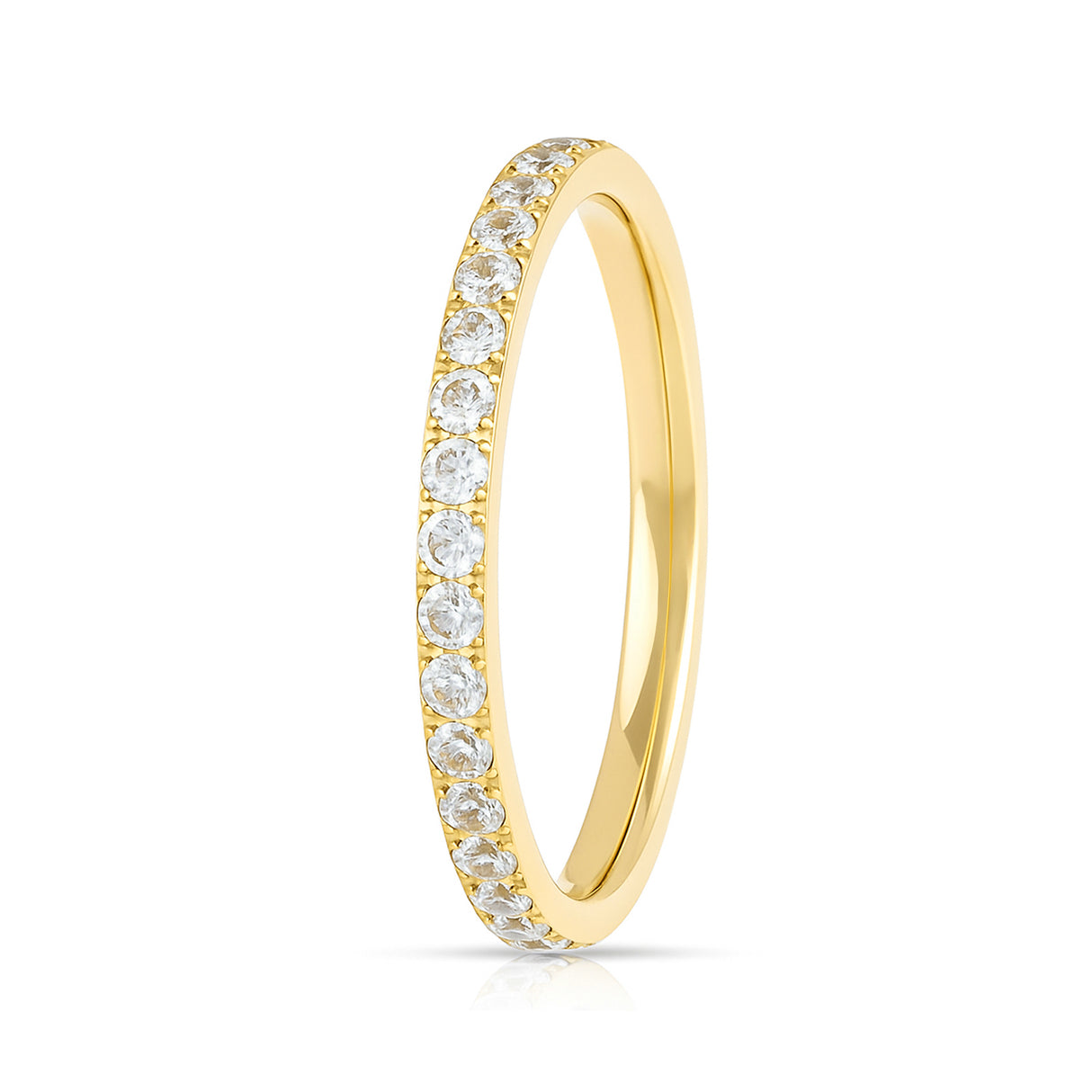Gold Titanium Ring Full Eternity White Cubic Zircon Diamonds 2mm