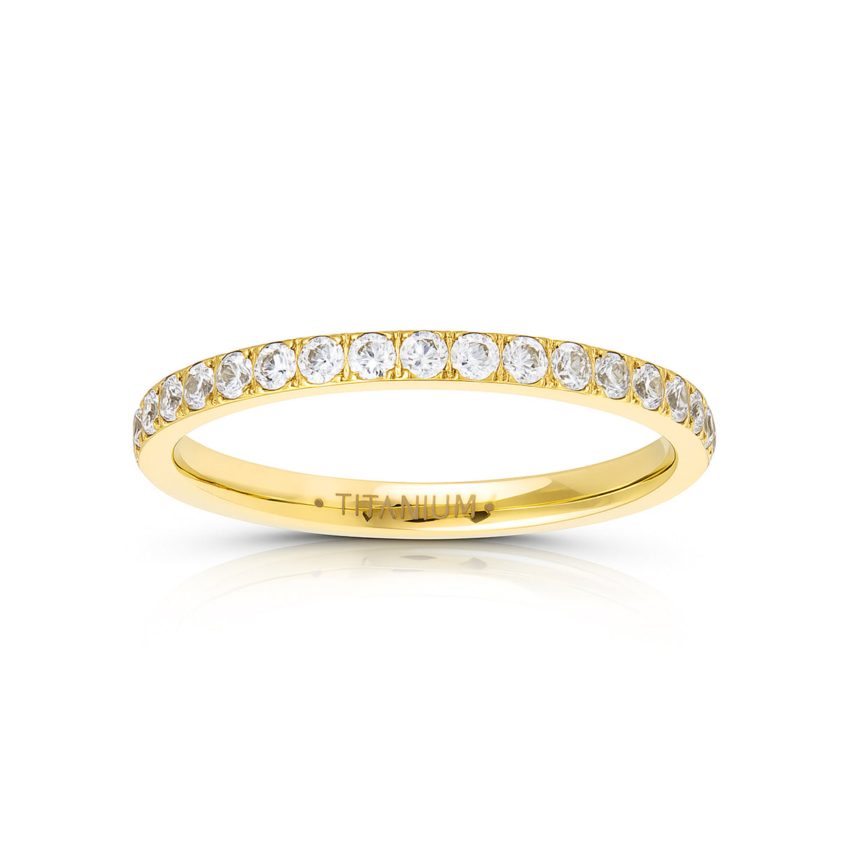 Gold Titanium Ring Full Eternity White Cubic Zircon Diamonds 2mm