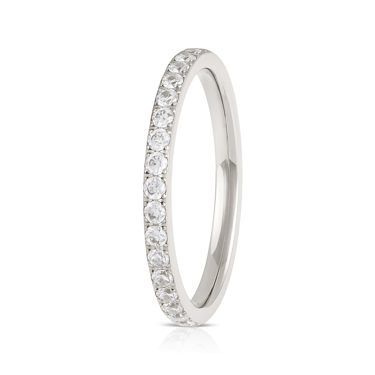 Silver Titanium Ring Full Eternity Cubic Zircon Diamonds 2mm