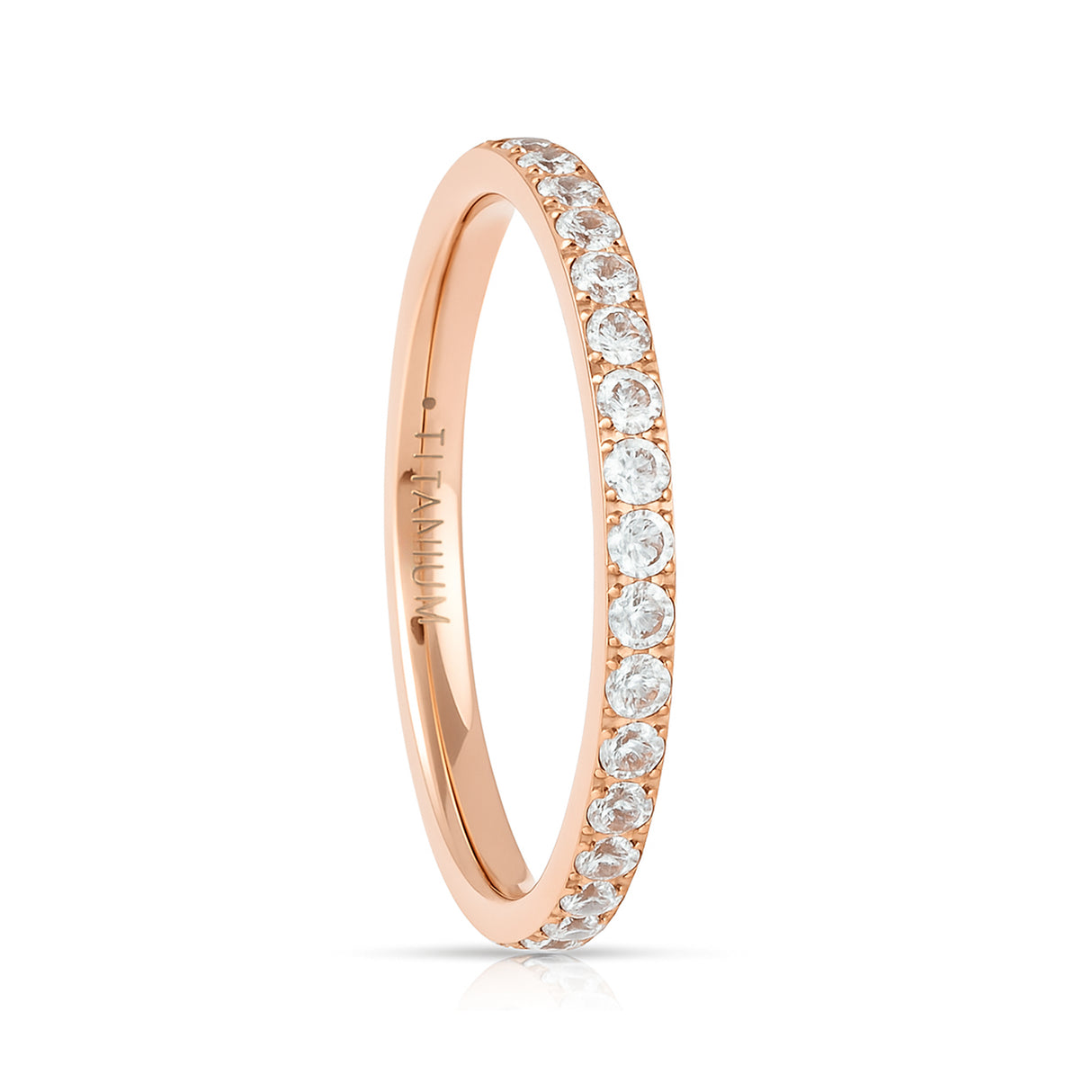 Rose Gold Titanium Ring Full Eternity Cubic Zircon Diamonds 2mm