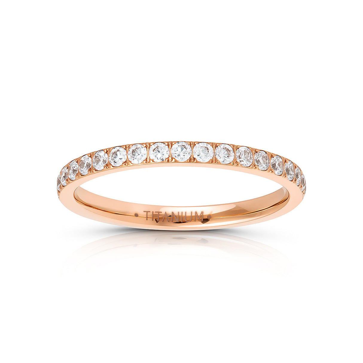 Rose Gold Titanium Ring Full Eternity Cubic Zircon Diamonds 2mm
