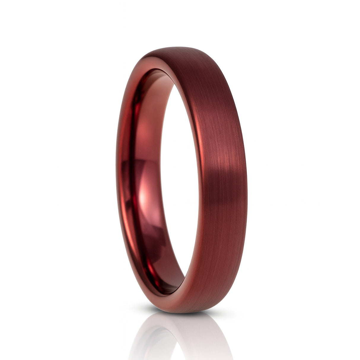 Red Wine Stain Tungsten Carbide Wedding Ring Dome Shape Brushed Center-4mm