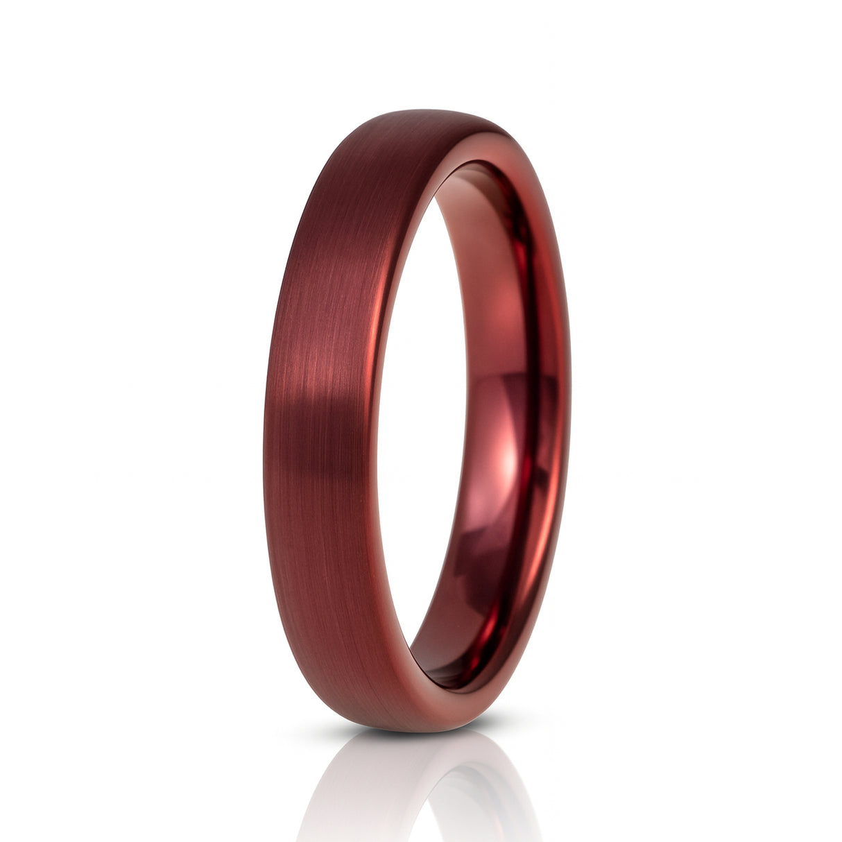 Red Wine Stain Tungsten Carbide Wedding Ring Dome Shape Brushed Center-4mm