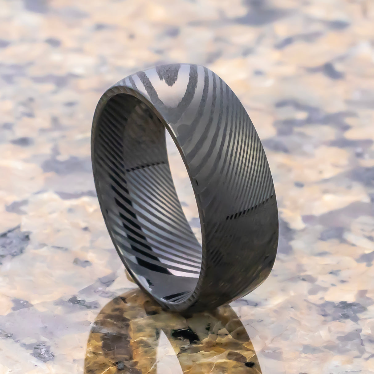 Mens Black Damascus Steel Wedding Band, Dome shape-8mm