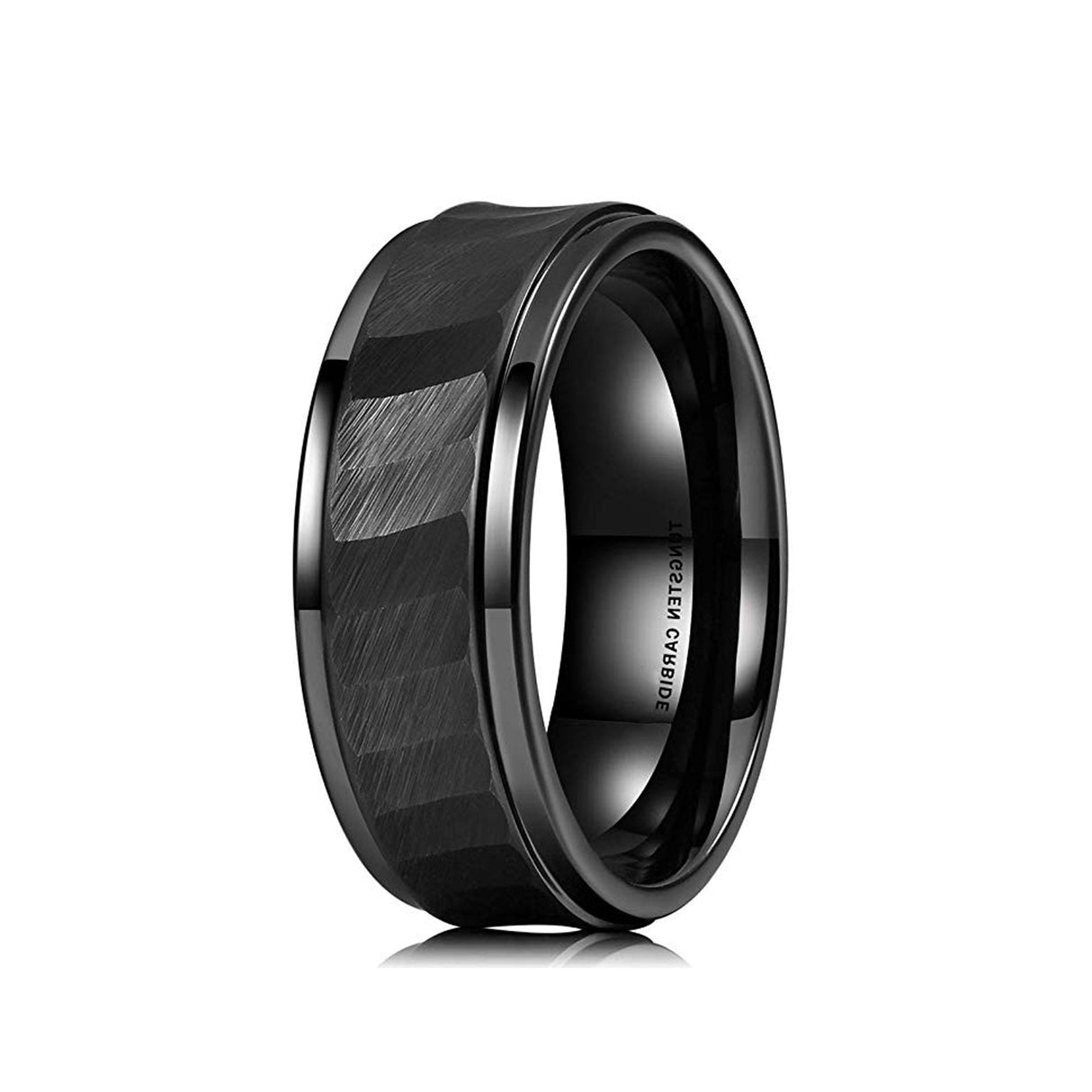 8mm Black Hammered Tungsten Carbide Wedding Ring