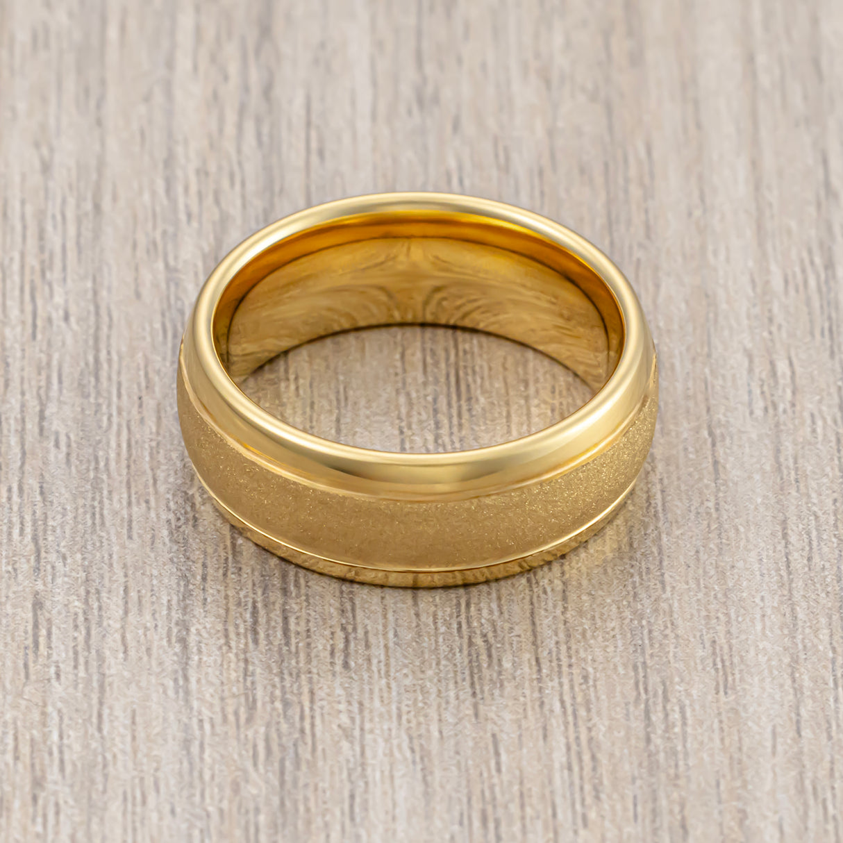 8mm Gold Tungsten Wedding Band Sandblasted Center With Double Groove Ring
