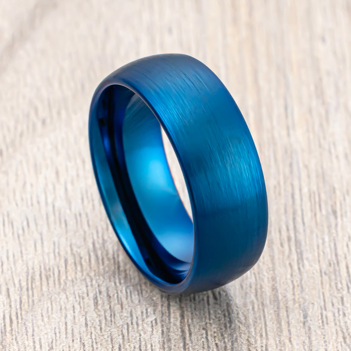 8mm - Blue Tungsten Carbide Wedding Ring, Brushed Dome Ring