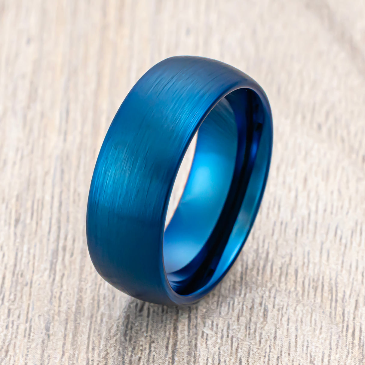 8mm - Blue Tungsten Carbide Wedding Ring, Brushed Dome Ring