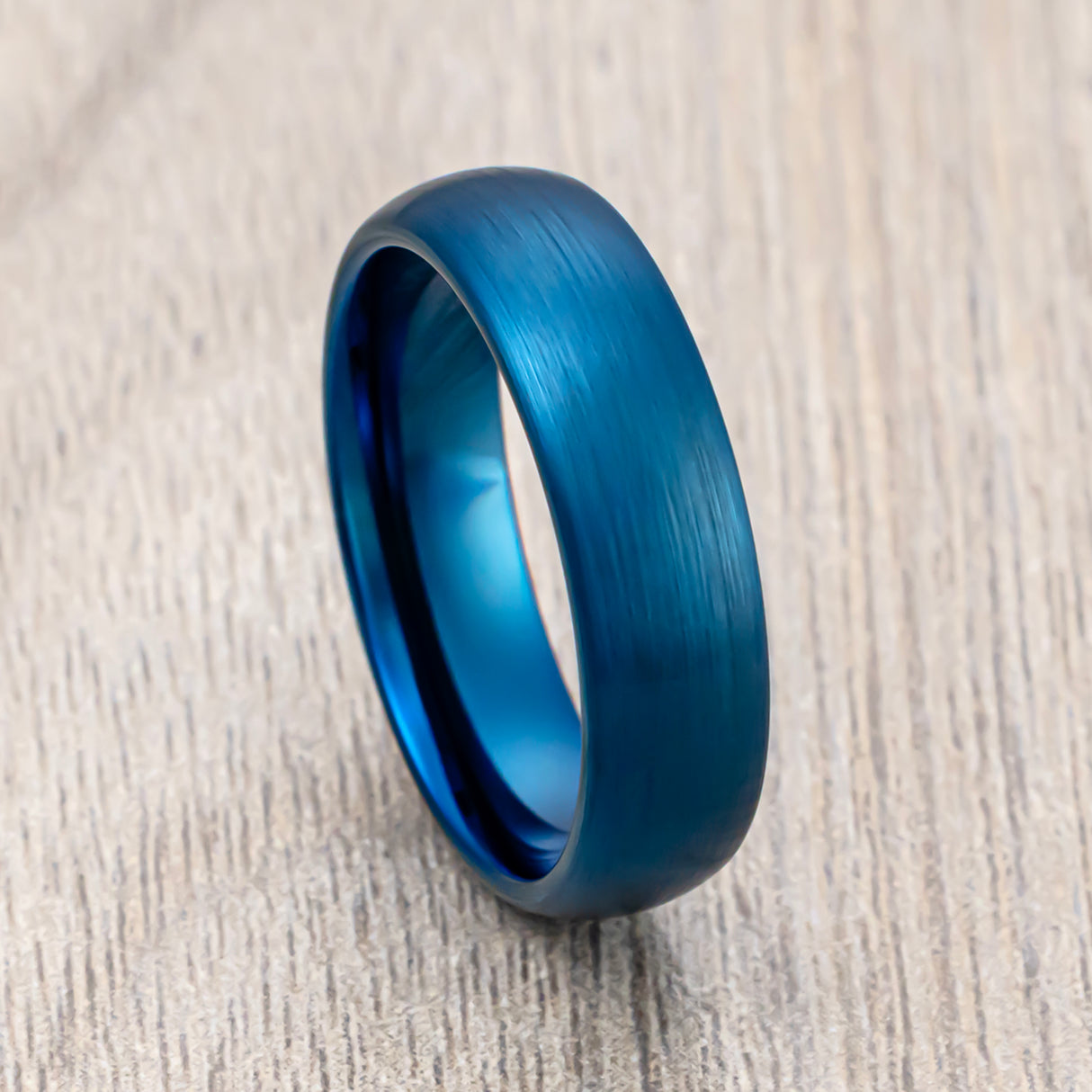 6mm - Blue Tungsten Carbide Wedding Ring, Brushed Dome Ring