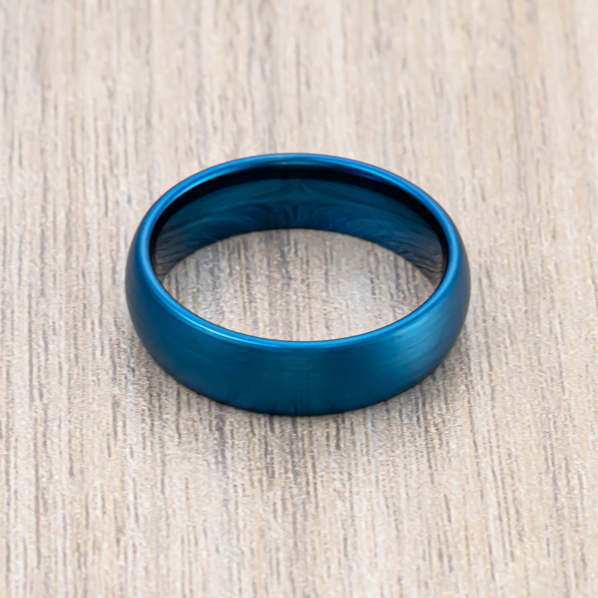 6mm - Blue Tungsten Carbide Wedding Ring, Brushed Dome Ring