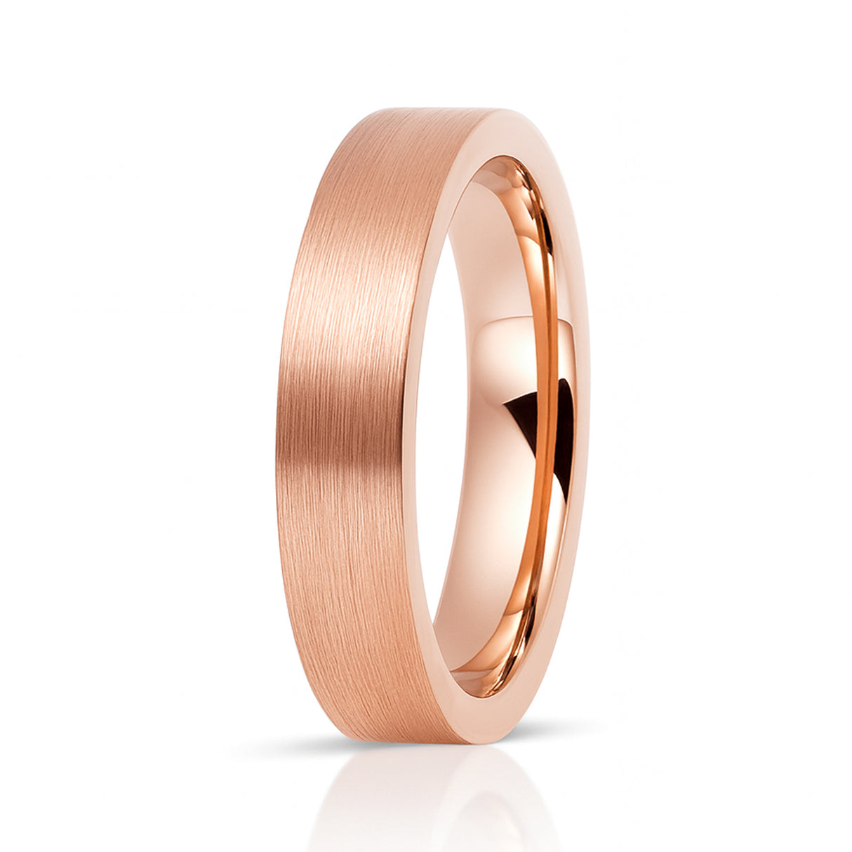 4mm Rose Gold Tungsten Ring Brushed Center Pipe Cut Finish