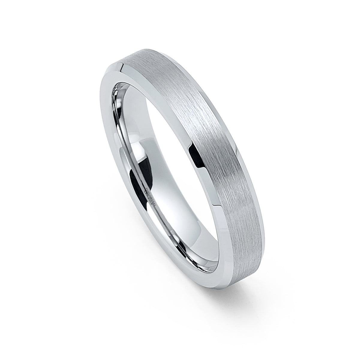4mm Silver Tungsten Carbide Wedding Ring Brushed Center