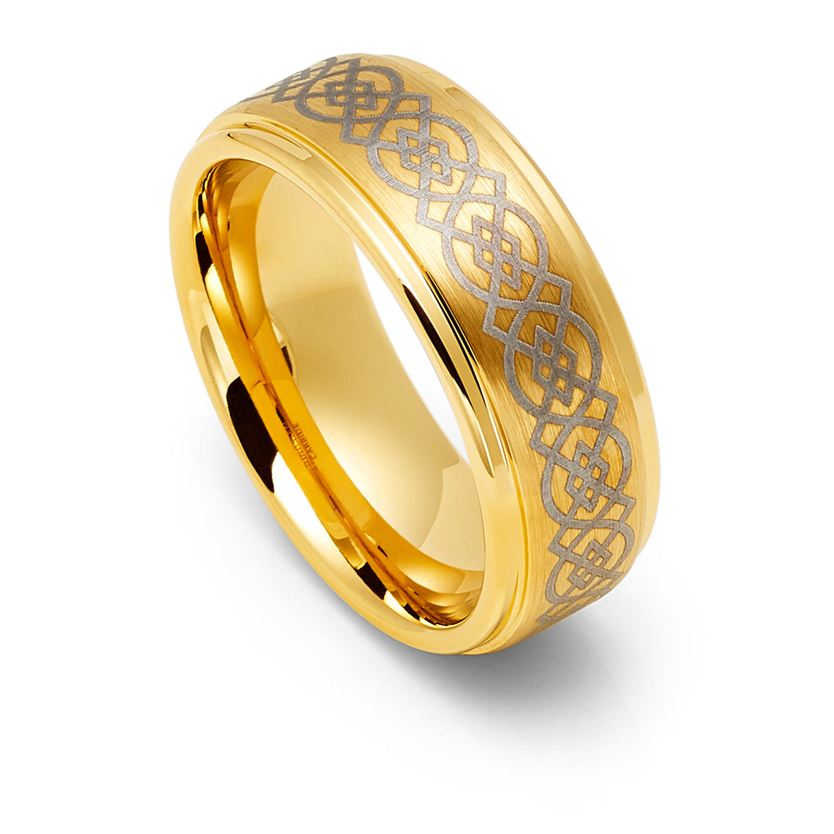 Gold Tungsten Carbide Wedding Ring Celtic Knot Pattern 8mm