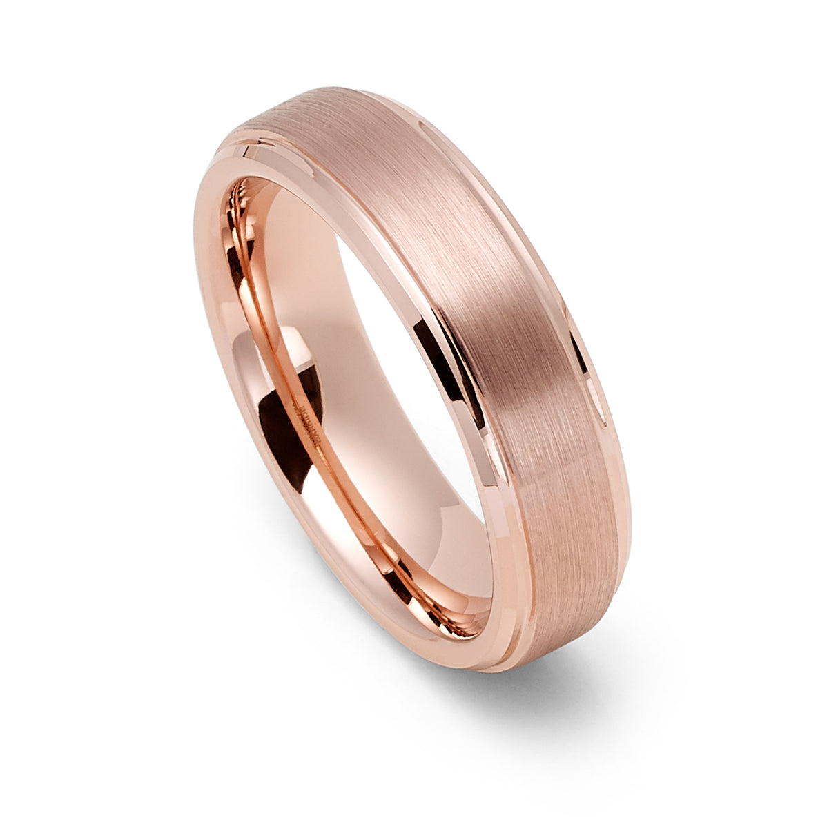 6mm Rose Gold Tungsten Wedding Ring Brushed Finish Stepped Edges Ring