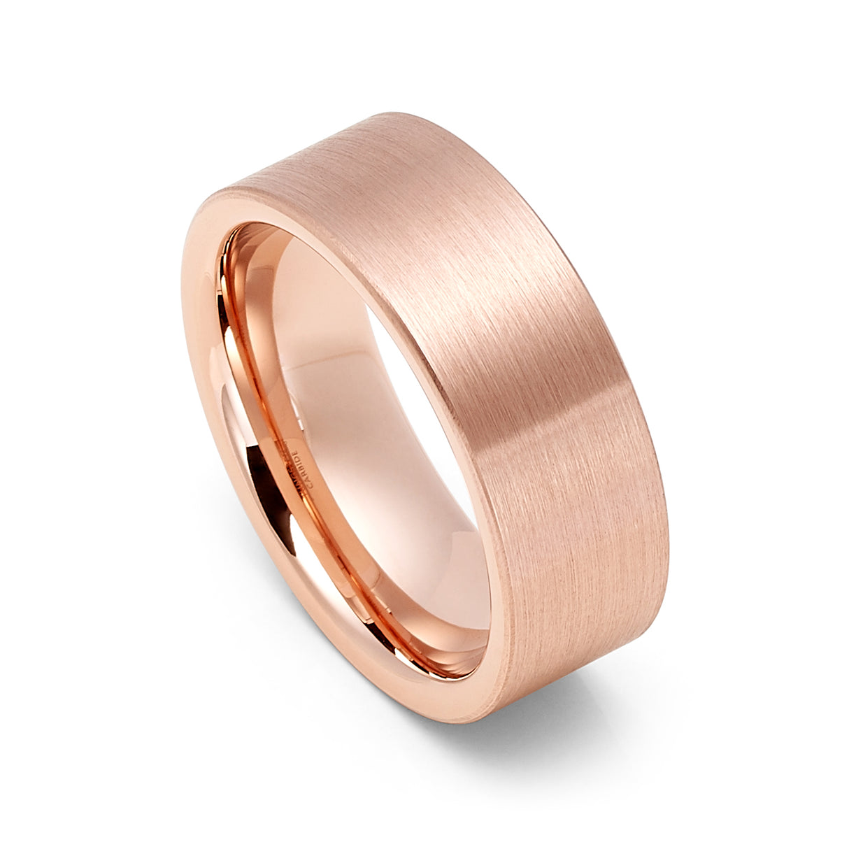 4mm Rose Gold Tungsten Ring Brushed Center Pipe Cut Finish