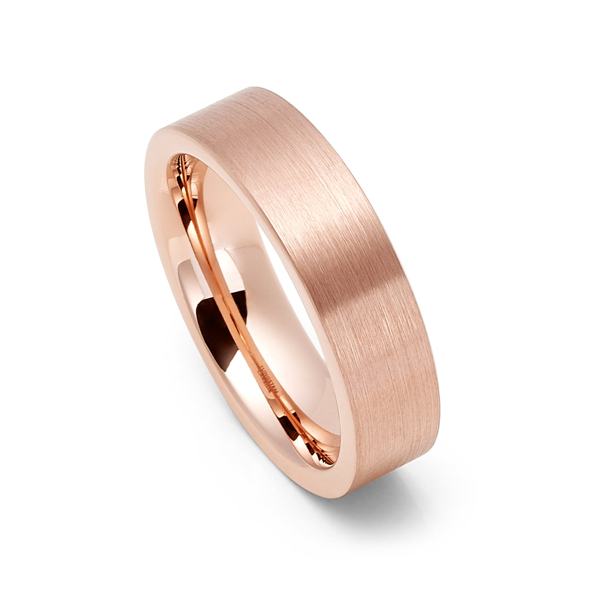 4mm Rose Gold Tungsten Ring Brushed Center Pipe Cut Finish