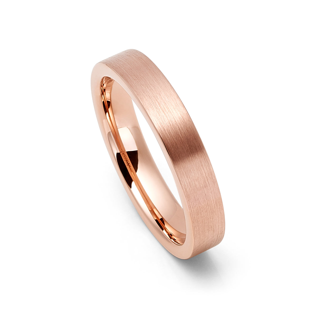 4mm Rose Gold Tungsten Ring Brushed Center Pipe Cut Finish
