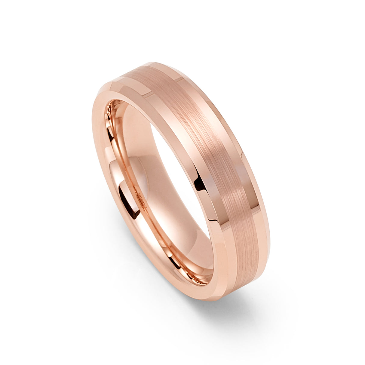 6mm Rose Gold High Polished Tungsten Ring with Brushed Center