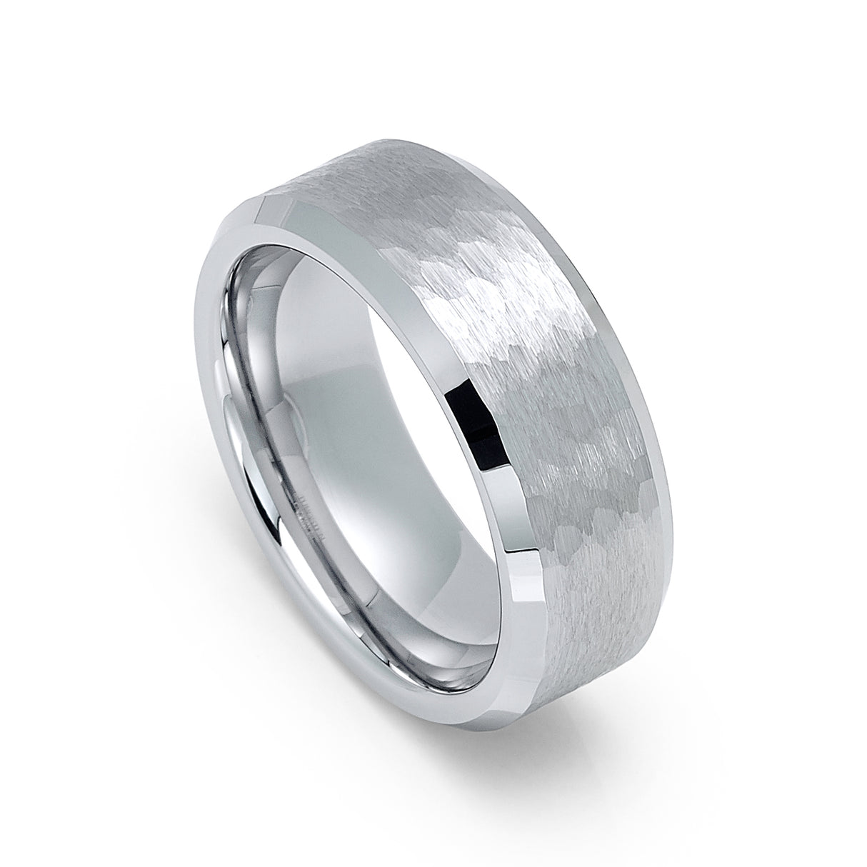8mm Silver Tungsten Ring with Brushed Hammered Center
