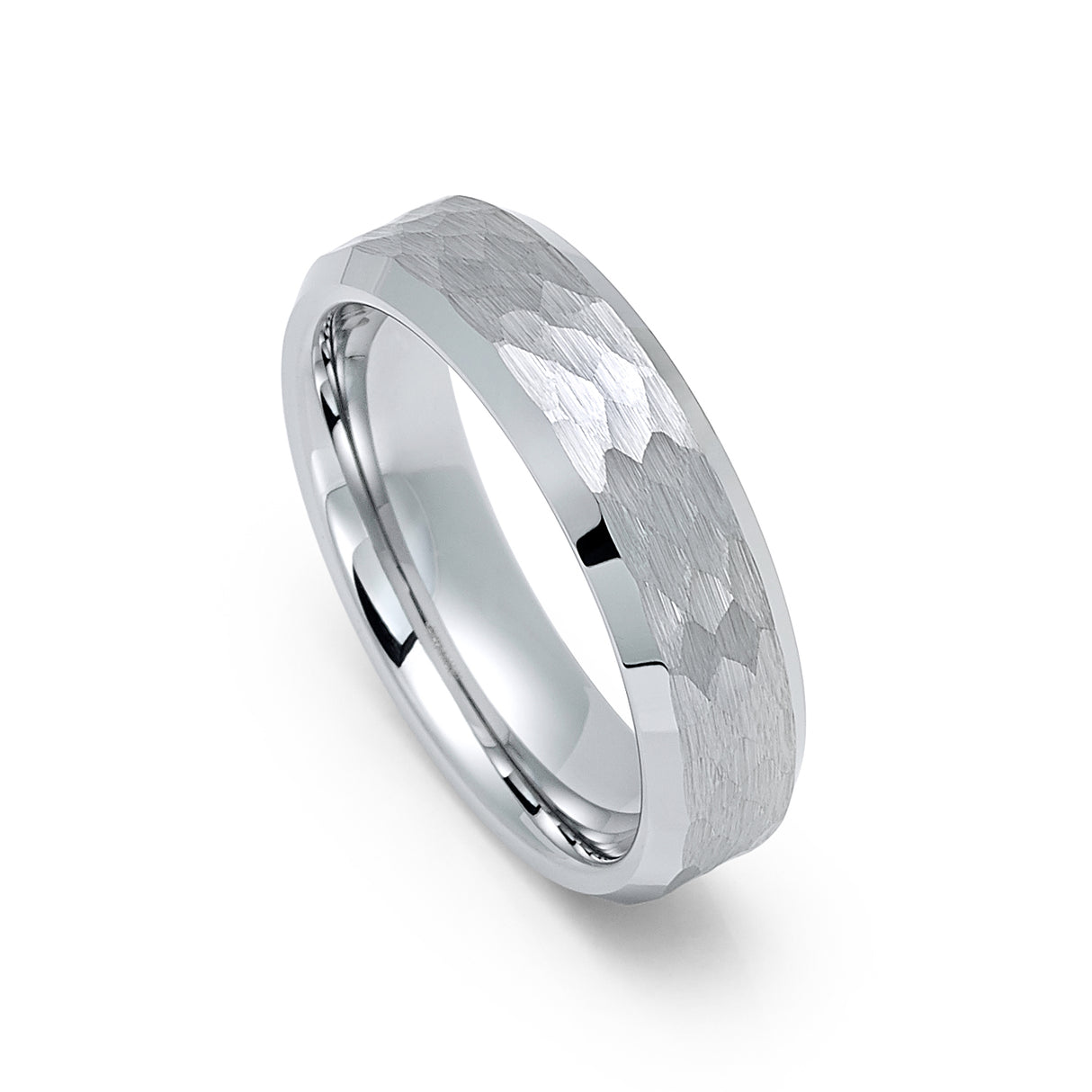 6mm Silver Tungsten Carbide Ring with Brushed Honeycomb Center