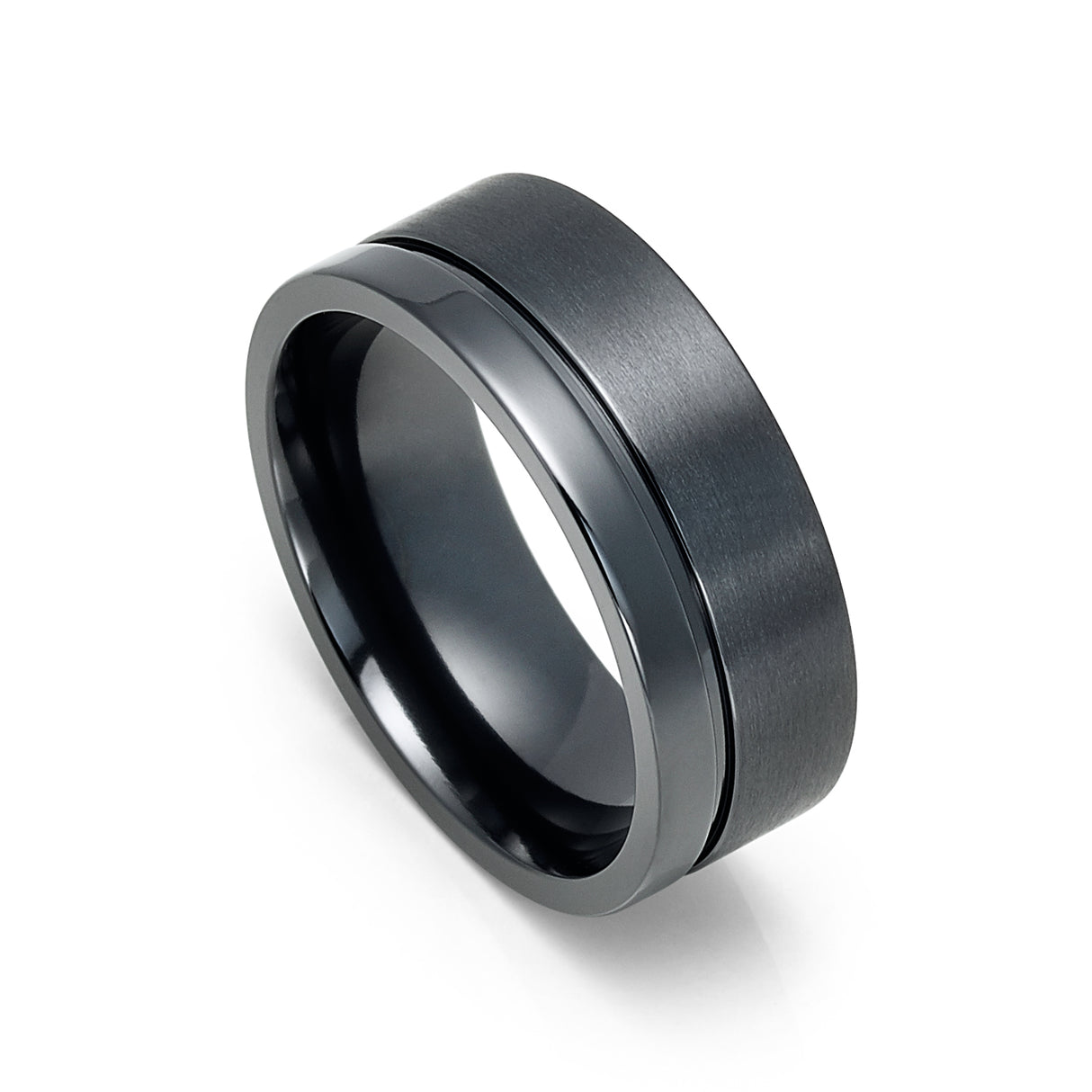 8mm Gunmetal Zirconium Wedding Ring Off-Center Groove Brushed Center