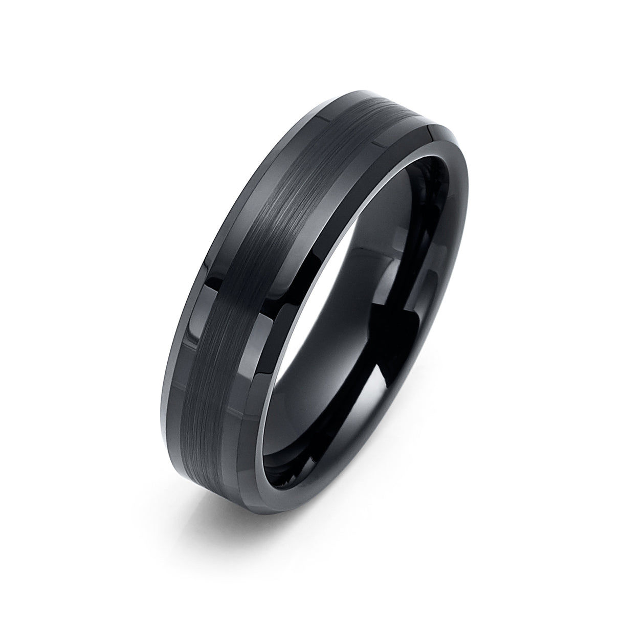 6mm Black Tungsten Carbide Wedding Ring with Brushed Center
