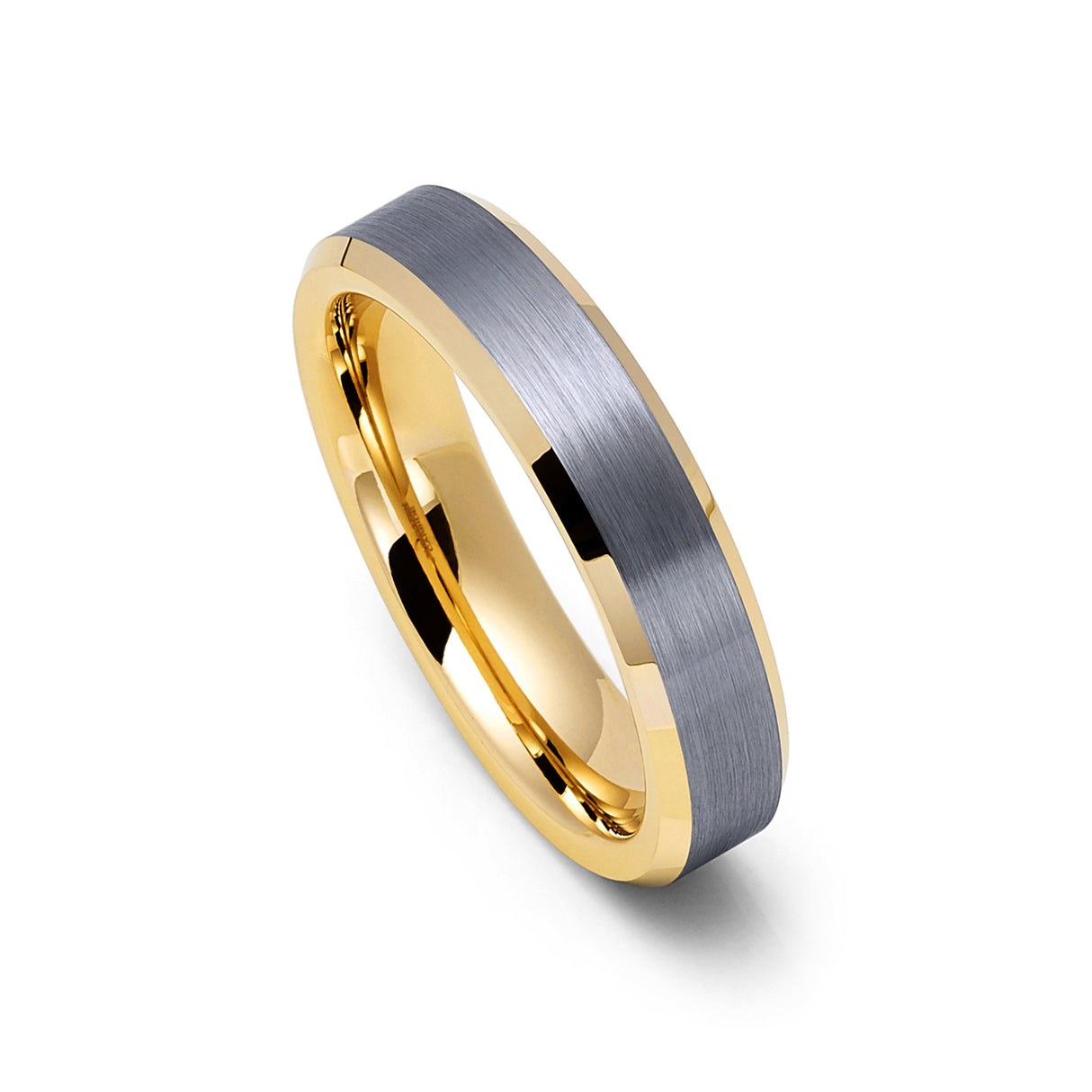 4mm Gold Tungsten Wedding Ring Brushed Finish Beveled Edges Ring