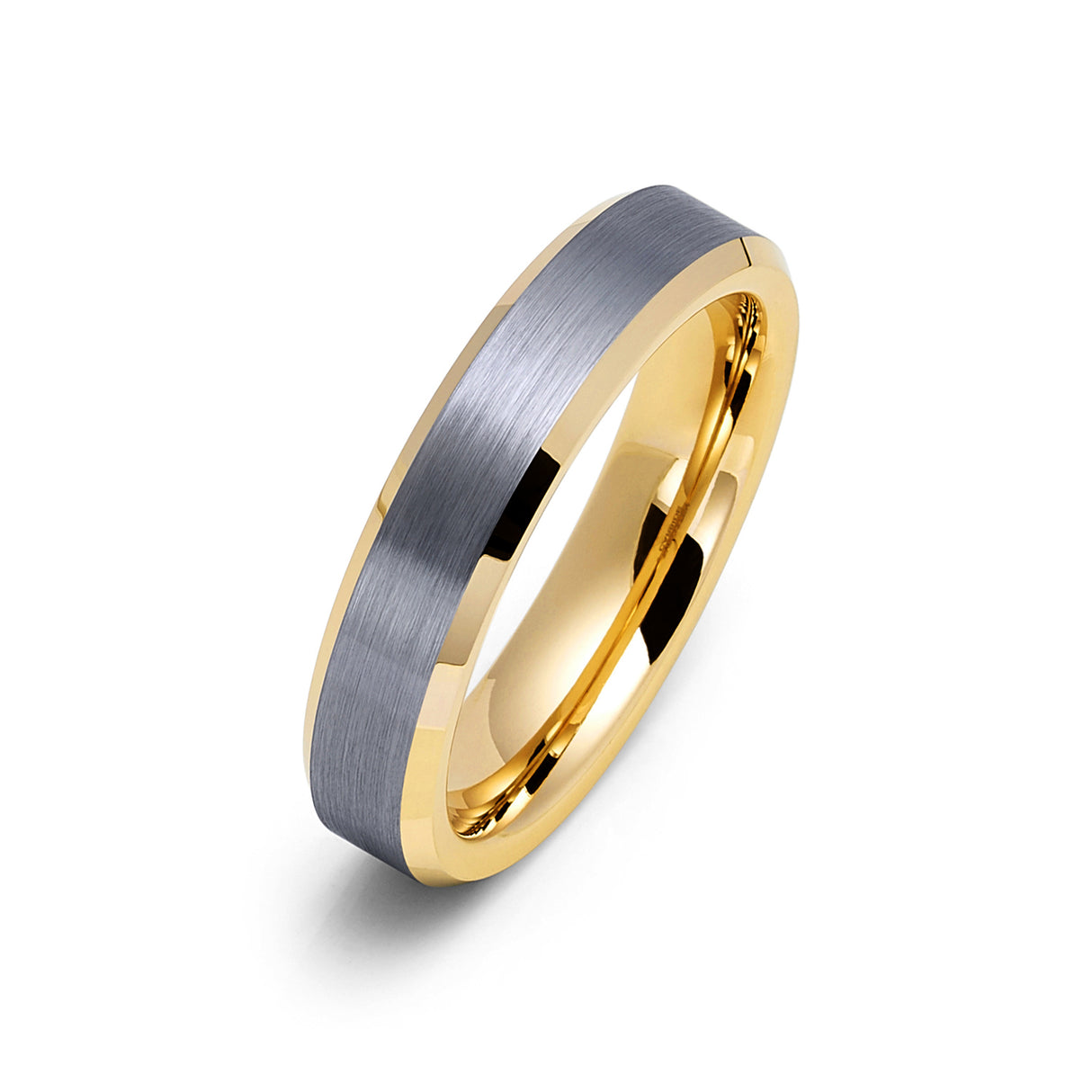 4mm Gold Tungsten Wedding Ring Brushed Finish Beveled Edges Ring
