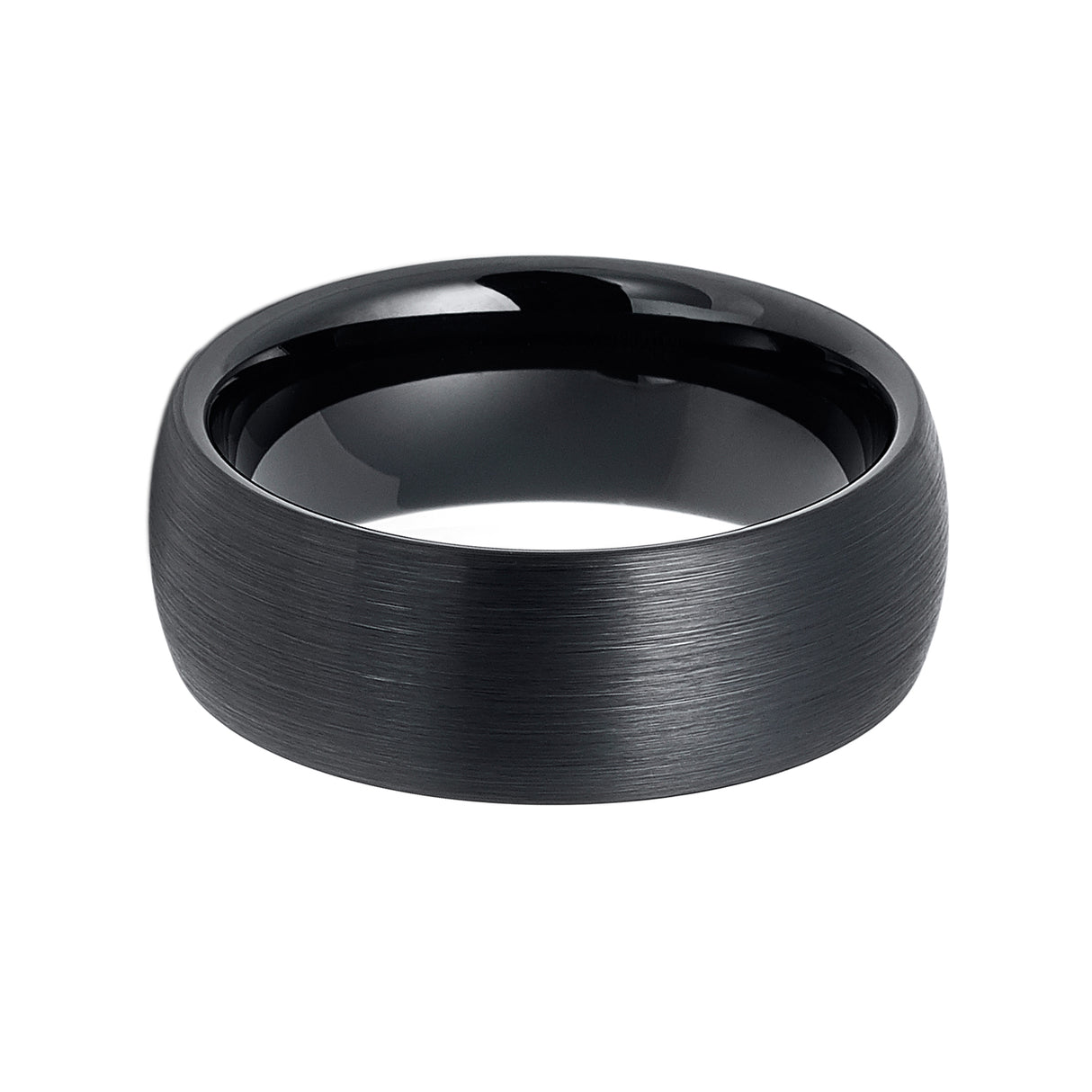 8mm Black Tungsten Carbide Dome Shaped Brushed Ring