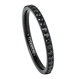 Black Titanium Ring Half Eternity White Cubic Zircon Diamonds 2mm
