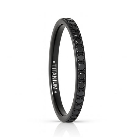 Black Titanium Ring Half Eternity White Cubic Zircon Diamonds 2mm