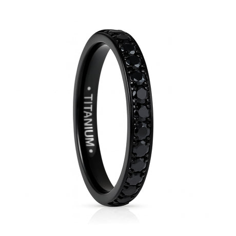Black Titanium Ring Half Eternity Black Cubic Zircon Diamonds 3mm
