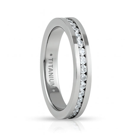 Silver Titanium Ring Full Eternity White Cubic Zircon Diamonds 4mm