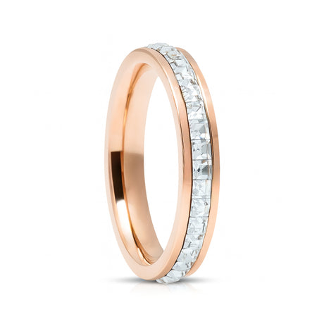 Rose Gold Titanium Ring Eternity Princess Cut Cubic Zircon Diamonds 4mm