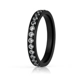 Black Titanium Ring Full Eternity White Cubic Zircon Diamonds 3mm