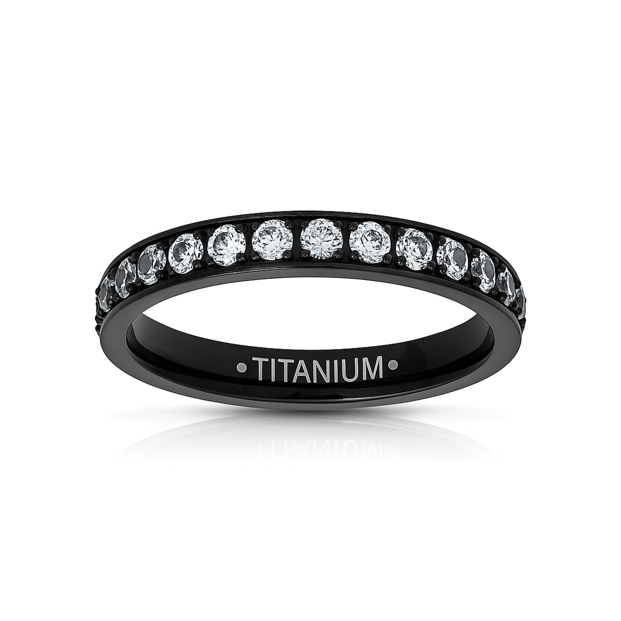 Black Titanium Ring Full Eternity White Cubic Zircon Diamonds 3mm